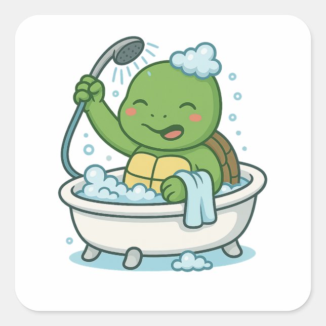 Turtle taking a bath  square sticker (Front)