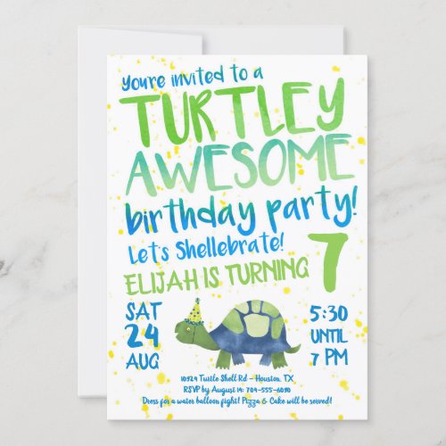 Turtle Tortoise Birthday Party Invitation