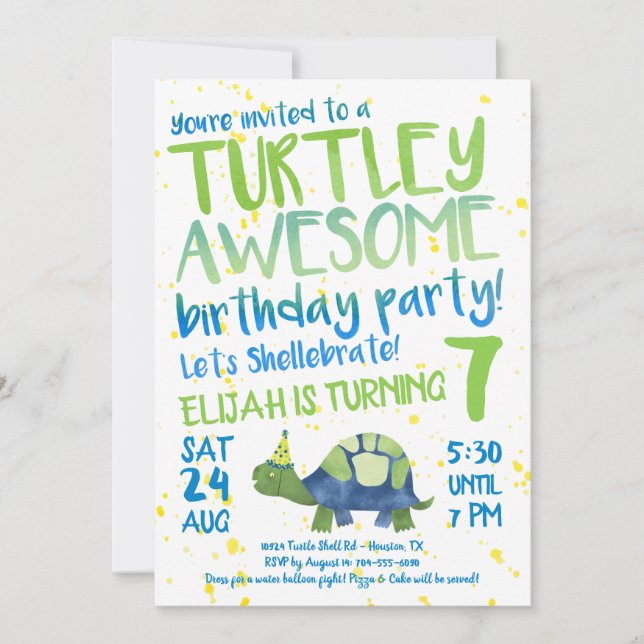 Turtle Tortoise Birthday Party Invitation (Front)