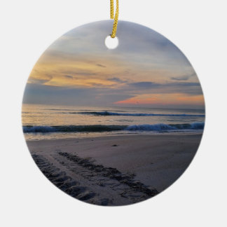 Turtle Tracks at Sunrise Ceramic Ornament