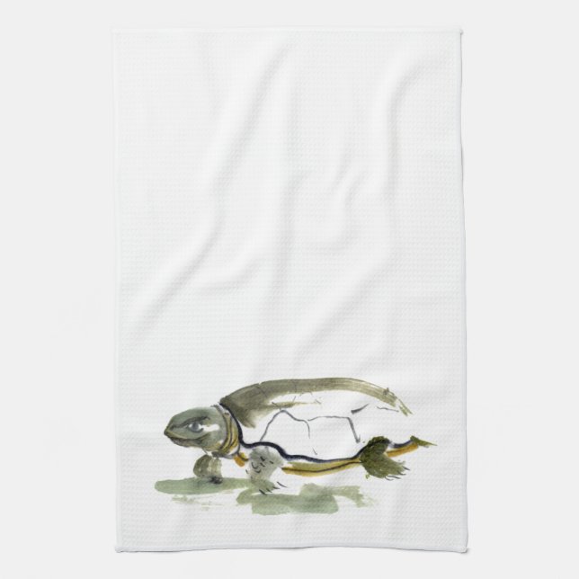 Turtle, traditional Sumi-e in color Towel (Vertical)