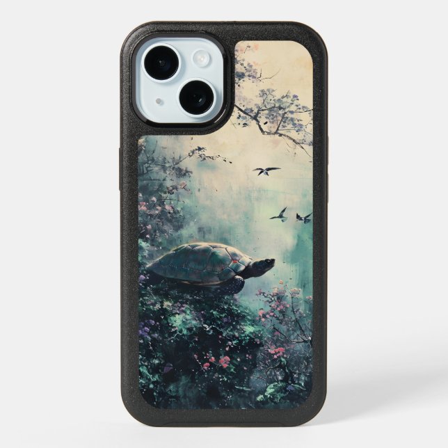 Turtle Tranquility Blossom iPhone 15 Case (Back)