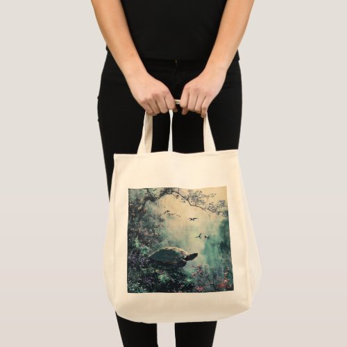 Turtle Tranquility Blossom Tote Bag