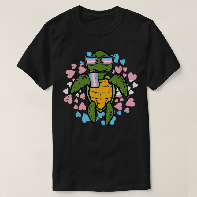 Turtle Transgender Sunglasses Flag Trans Pride Tra T-Shirt (Design Front)