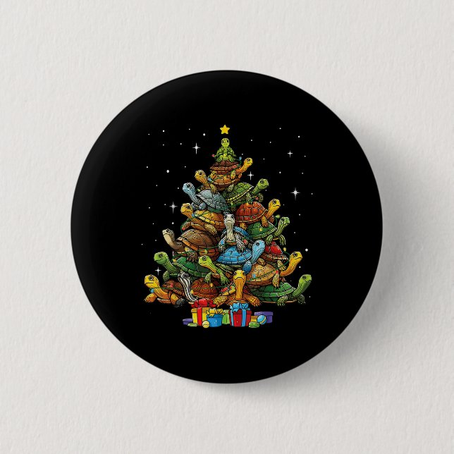 Turtle Tree Christmas Tree Adorable Turtle Christm Button (Front)