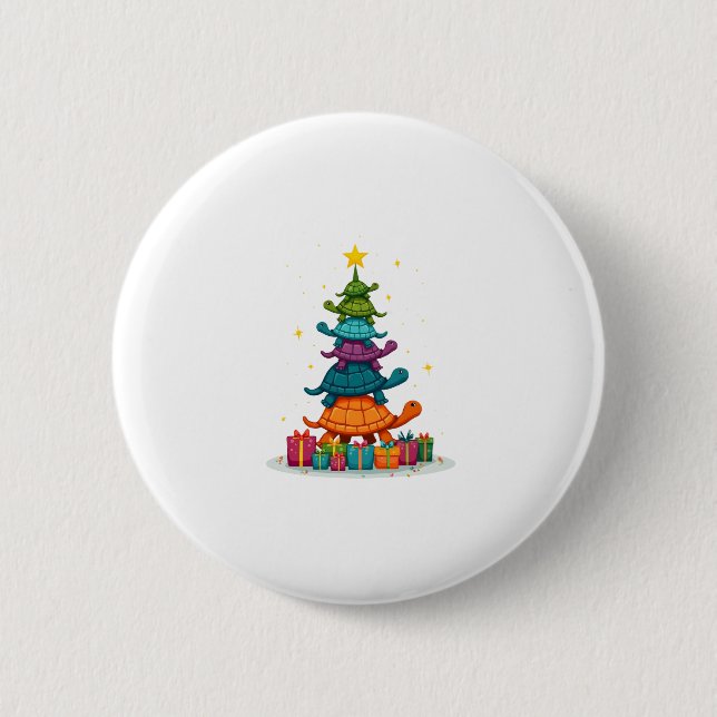 Turtle Tree Christmas Tree Adorable Turtle Christm Button (Front)