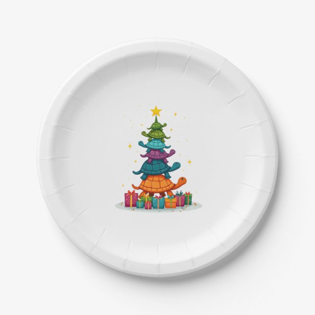 Turtle Tree Christmas Tree Adorable Turtle Christm Paper Plates (Front)