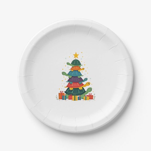 Turtle Tree Christmas Tree Adorable Turtle Christm Paper Plates (Front)