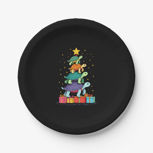 Turtle Tree Christmas Tree Adorable Turtle Christm Paper Plates (Front)