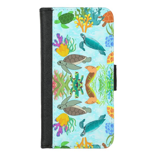 Turtle Tropical Coral Sea Underwater Marine Life   iPhone Wallet Case (Front)