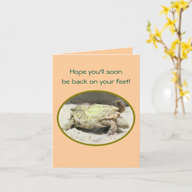 "TURTLE TURNED ON ITS BACK" GET WELL CARD (Yellow Flower)