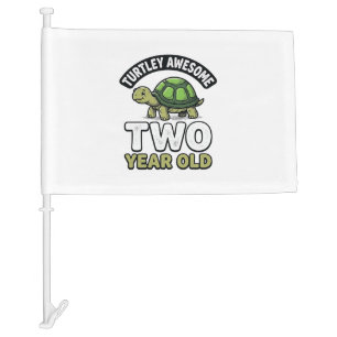Turtle Two Year Old Birthday Vintage Engraving Shi Car Flag