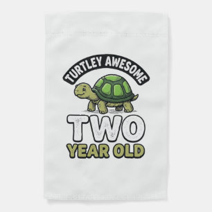 Turtle Two Year Old Birthday Vintage Engraving Shi Garden Flag