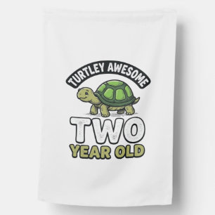 Turtle Two Year Old Birthday Vintage Engraving Shi House Flag