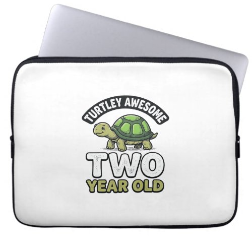 Turtle Two Year Old Birthday Vintage Engraving Shi Laptop Sleeve