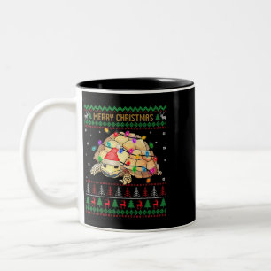 Turtle Ugly Christmas Sweater Santa Turtle Christm Two-Tone Coffee Mug