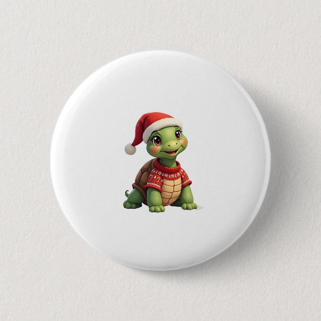 Turtle Ugly Sweater Santa Hat Christmas T-Shirt (1 Button (Front)
