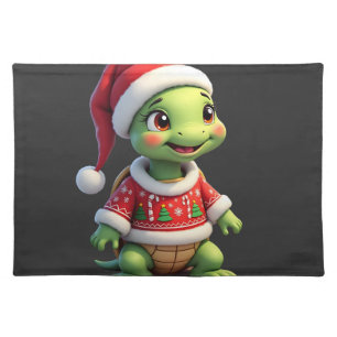 Turtle Ugly Sweater Santa Hat Christmas T-Shirt (1 Cloth Placemat