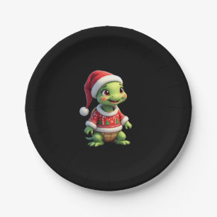 Turtle Ugly Sweater Santa Hat Christmas T-Shirt (1 Paper Plates
