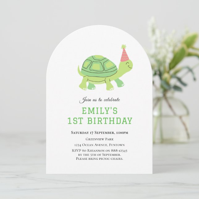 Turtle Under the sea 1st birthday invitation (Standing Front)