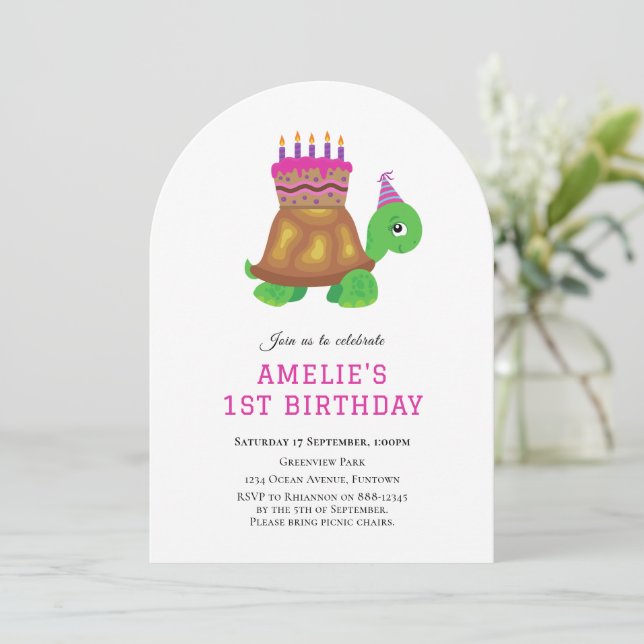 Turtle Under the sea 1st birthday invitation (Standing Front)
