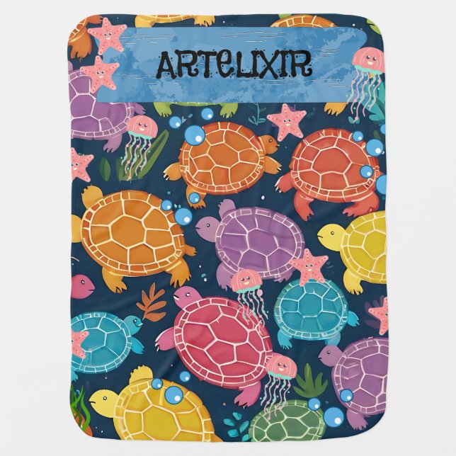 Turtle Under the Sea  Baby Blanket (Front)