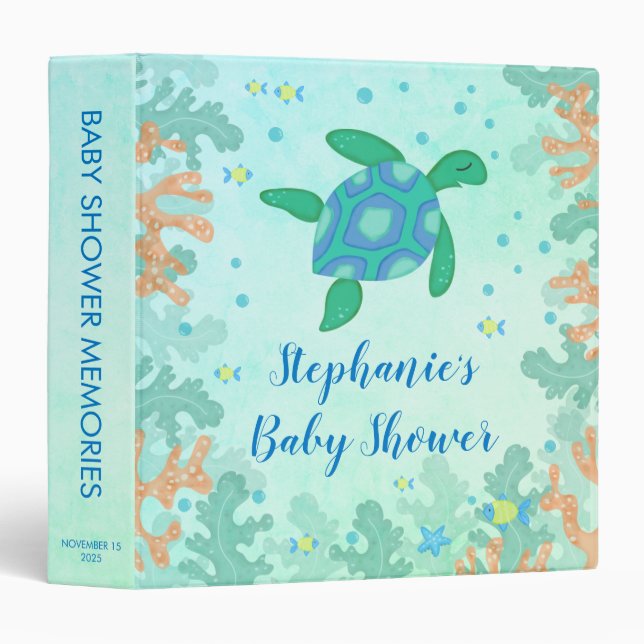 Turtle Under The Sea Baby Shower 3 Ring Binder (Front/Spine)