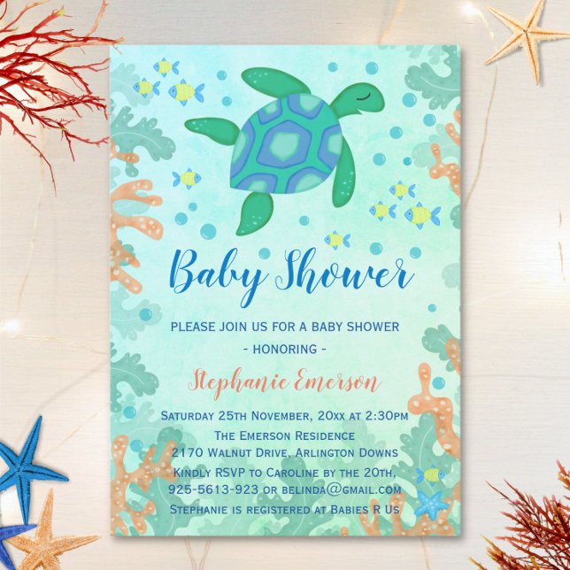 Turtle Under The Sea Baby Shower Invitations