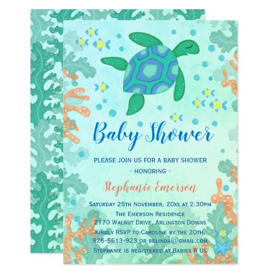 Turtle Under The Sea Baby Shower Invitations Zazzle Com