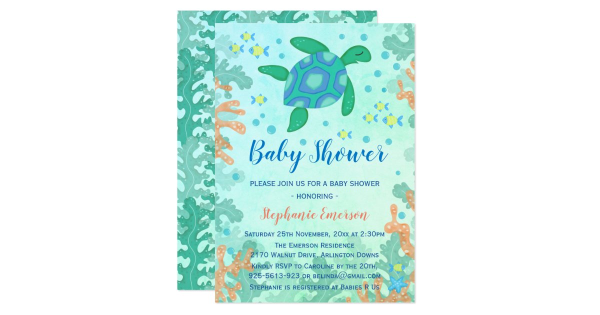 Turtle Under The Sea Baby Shower Invitations Zazzle Com