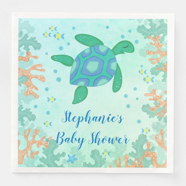 Turtle Under The Sea Baby Shower Paper Dinner Napkins (Front)