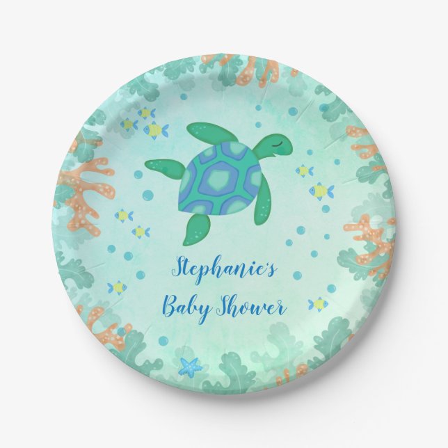 Turtle Under The Sea Baby Shower Paper Plates (Front)