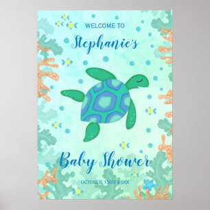 Turtle Under The Sea Baby Shower Poster