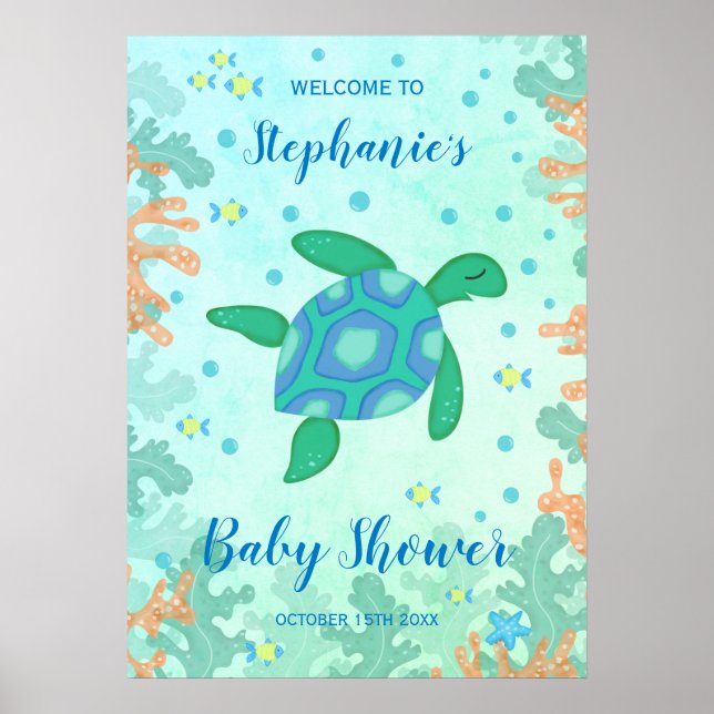 Turtle Under The Sea Baby Shower Poster (Front)