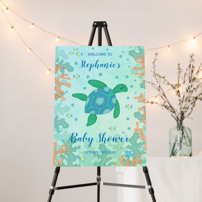 Turtle Under The Sea Baby Shower Welcome Foam Board (In Situ (Stand))
