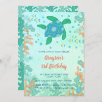 Turtle Under The Sea Birthday Invitations