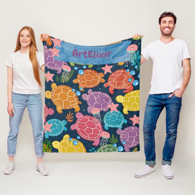 Turtle Under the Sea  Fleece Blanket (In Situ)