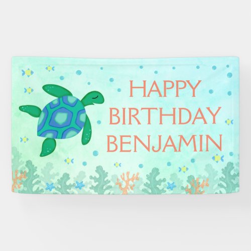 Turtle Under The Sea Happy Birthday Banner