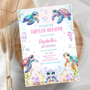 Turtle Under the Sea Ocean Theme Birthday Invitation
