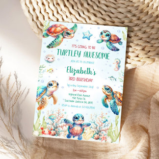 Turtle Under the Sea Ocean Theme Birthday Invitation