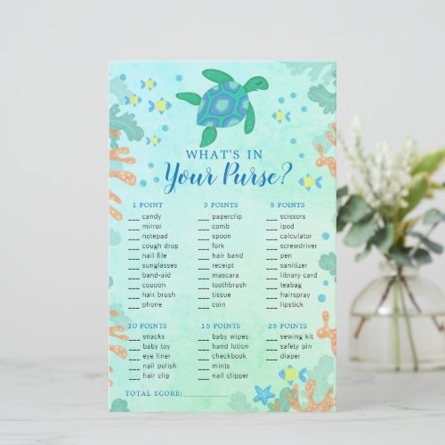 Turtle Under The Sea Purse Baby Shower Game