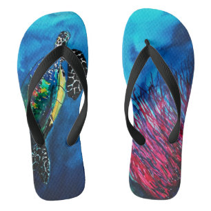 Turtle underwater, Blue Ocean coral reef Flip Flops