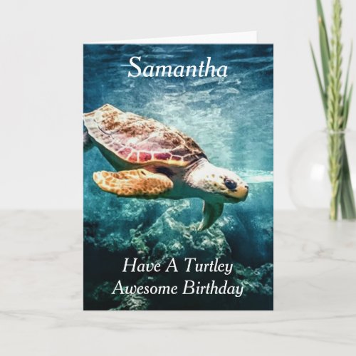 Turtle Underwater Personalized Birthday Card