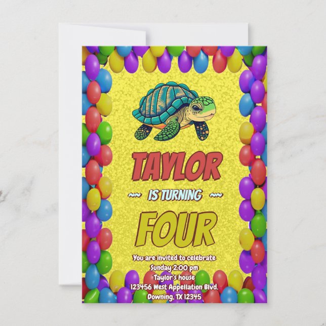 Turtle Unique  Personalized Birthday Invite Kids (Front)