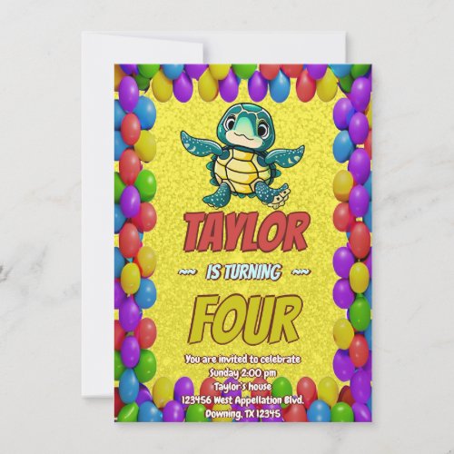 Turtle Unique  Personalized Birthday Invite Kids