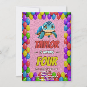 Turtle Unique Personalized Birthday Invite Kids