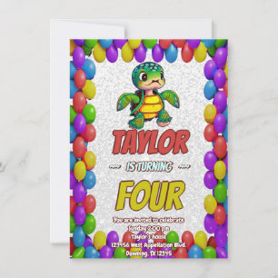 Turtle Unique Personalized Birthday Invite Kids