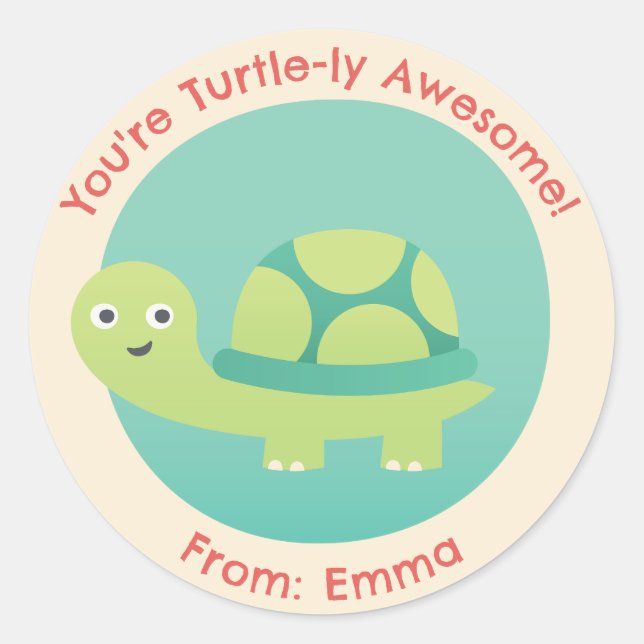 Turtle Valentine Stickers - Cute Personalized Kids (Front)