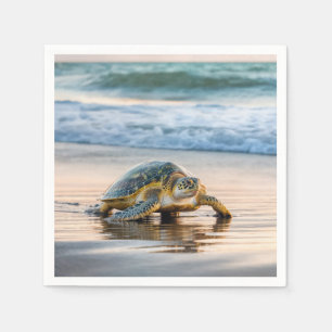 Turtle Walking On Wet Beach Sand Napkins
