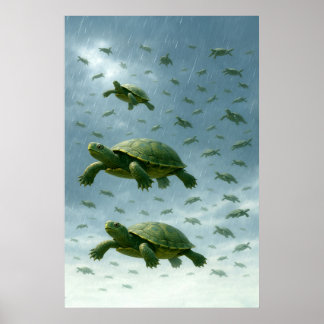 Turtle Wall Art, Happy Turtle in the Rain Art Poster